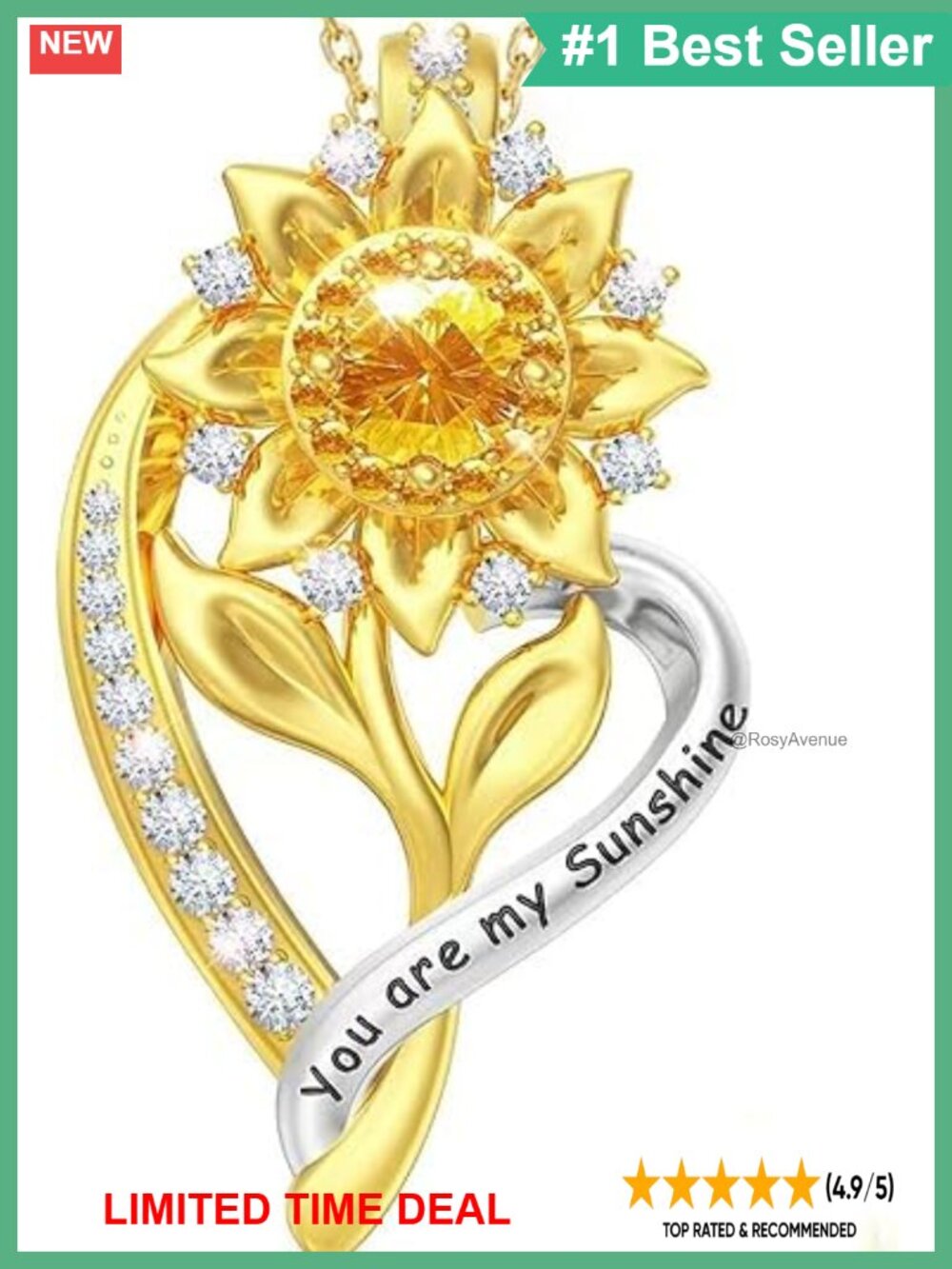 18K Gold Plated Sunflower Heart Pendant Necklace S925 Silver